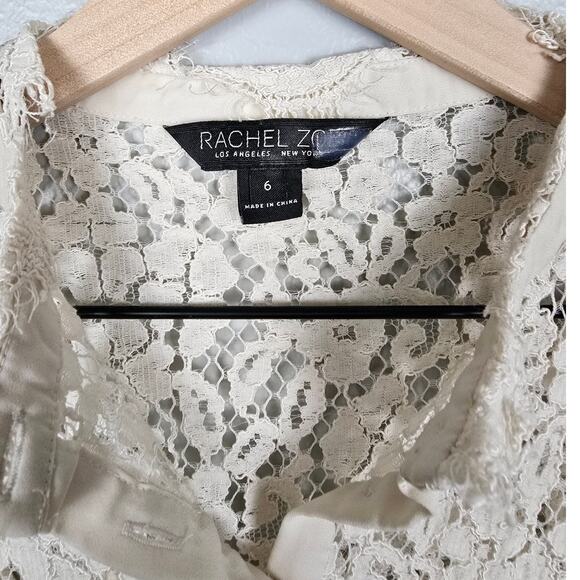 Rachel Zoe Ivory Lace Floral Blouse Size 6 High Neck Long Sleeve Romantic Top - Picture 3 of 4